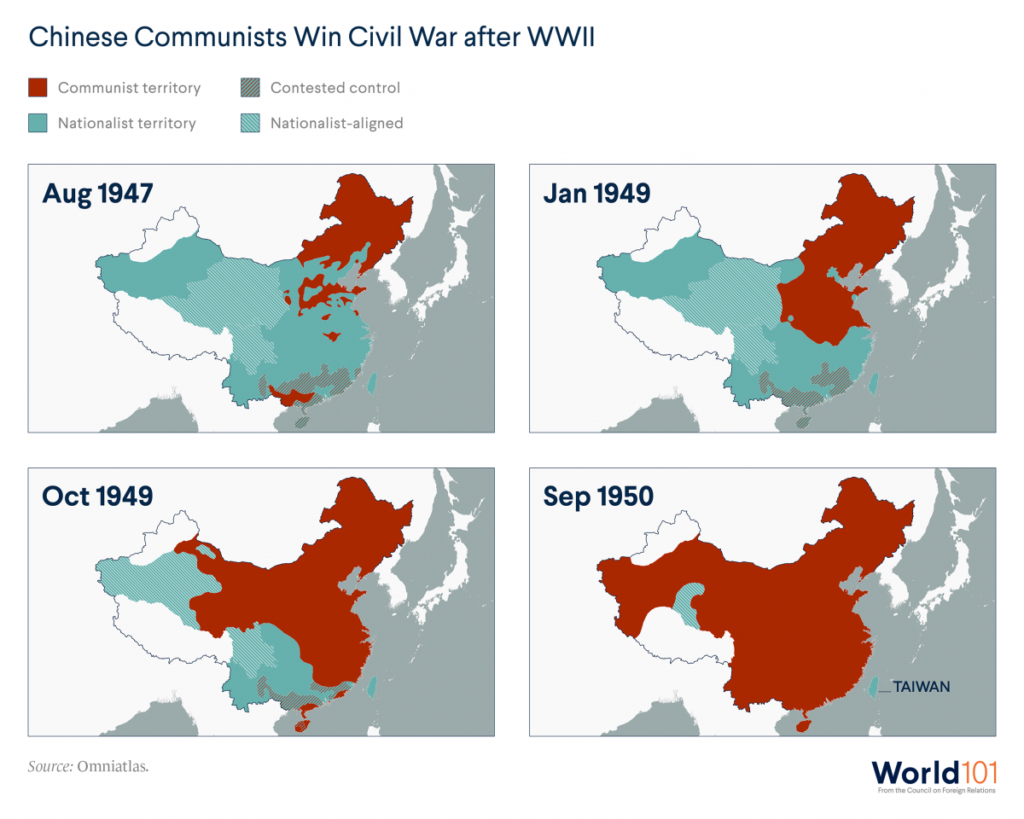 Map evolution of the Chinese civil war between 1947 and 1950